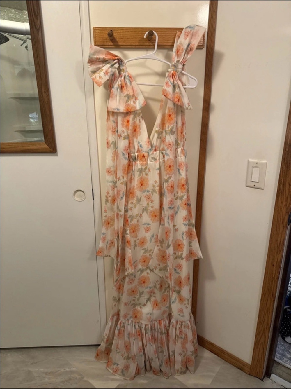 Hello Molly Cream Maxi Dress with Orange Floral Print